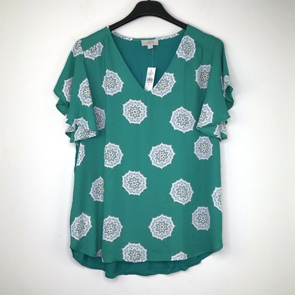 LOFT Tops - Loft Large Blouse V Neck Short Sleeve